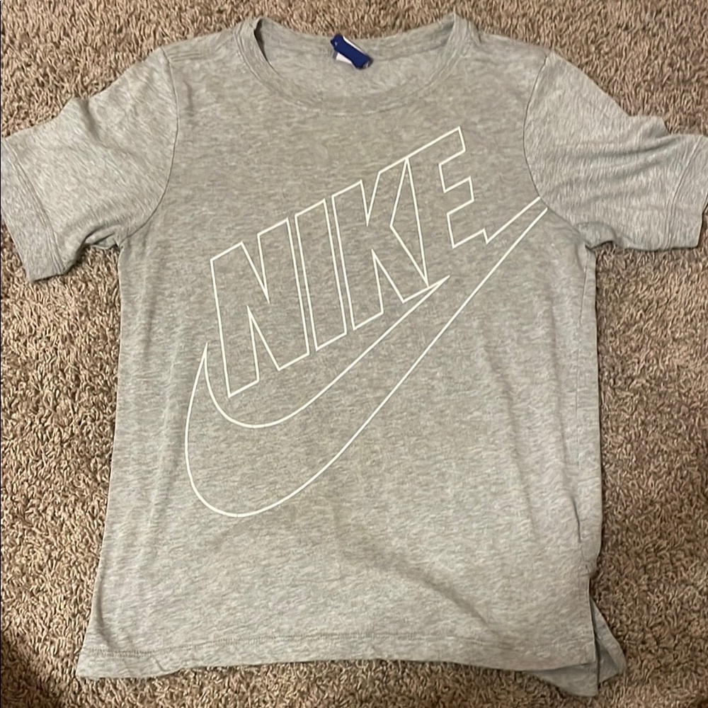 Nike Gray Short Sleeve Tee with Classic Swoosh Design